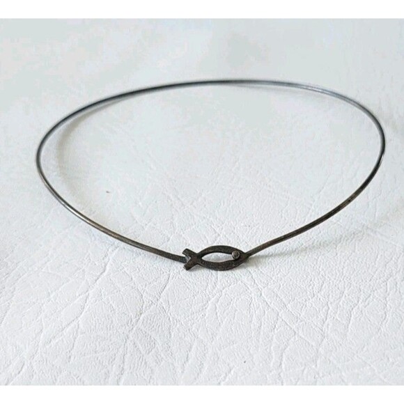 Vintage Jewelry - Vintage Silver 925 Ichthus Fish Choker Necklace Jesus God 15"